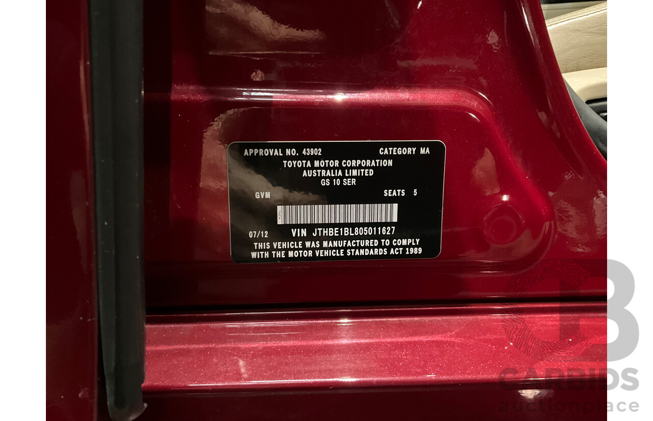 7/2012 Lexus Gs350 Sports Luxury GRL10R 4d Sedan Riviera Red 3.5L