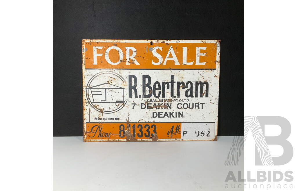Canberrra Early 1980's R.Bertram Steel Real Estate Advertising Sign