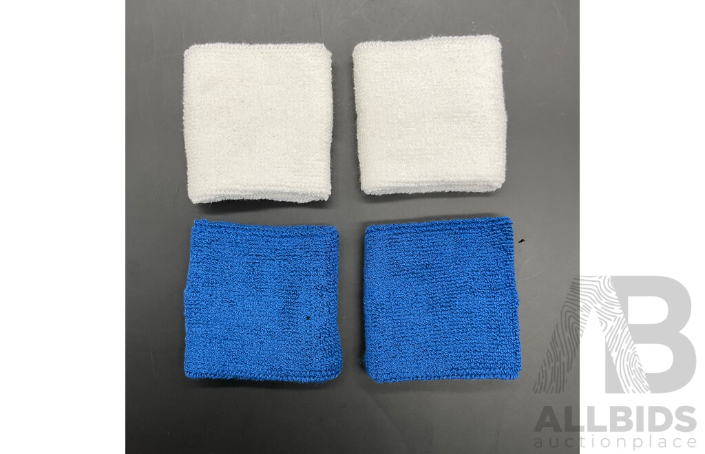 Sweat-Wicking Wristbands - Tennis Terry Towelling Cotton Sweat Workout Bands for Gym, Running - Blue and White - Lot of 100