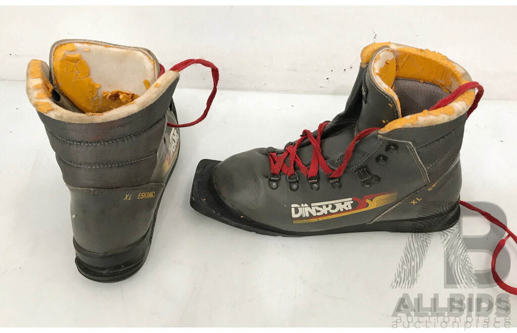 Assorted Jarvinen Skis and Dinsport XL Eskimo Ski Boots