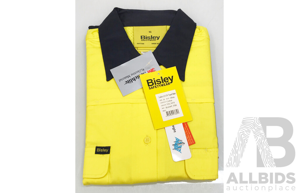 Bisley Ladies Long Sleeve Taped Work Shirts (Assorted Sizes) - Lot of 5