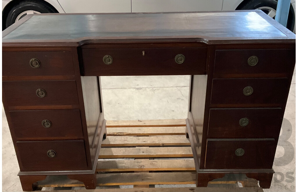 Georgian Style Nine Drawer Breakfront Twin Pedestal Desk