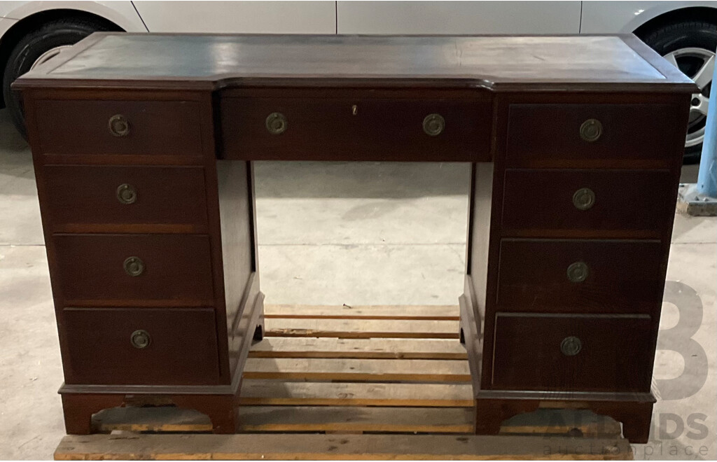 Georgian Style Nine Drawer Breakfront Twin Pedestal Desk