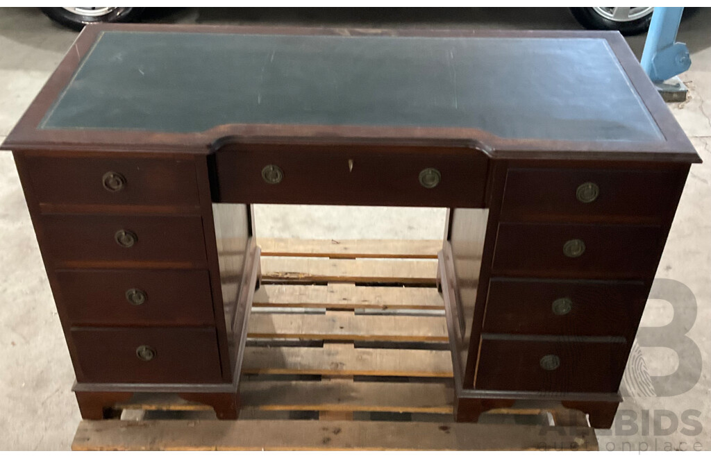Georgian Style Nine Drawer Breakfront Twin Pedestal Desk