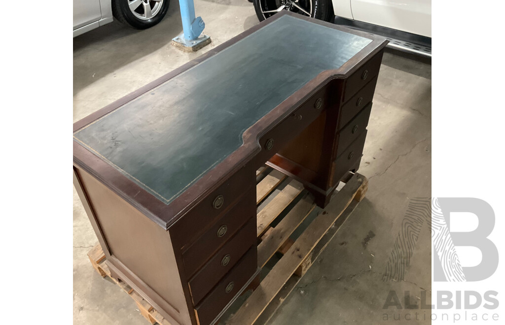 Georgian Style Nine Drawer Breakfront Twin Pedestal Desk