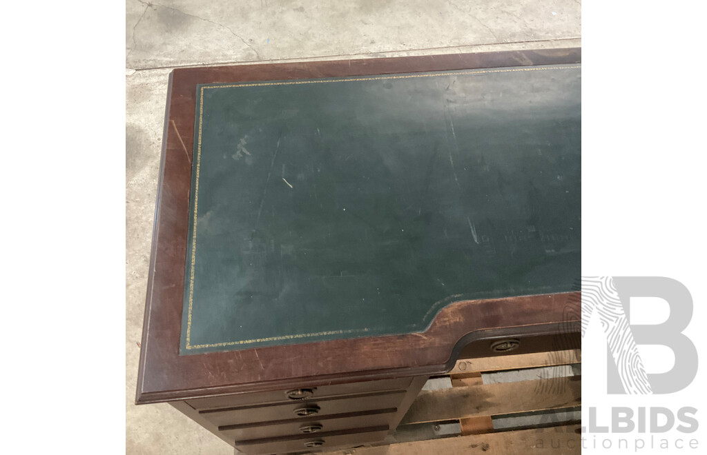 Georgian Style Nine Drawer Breakfront Twin Pedestal Desk