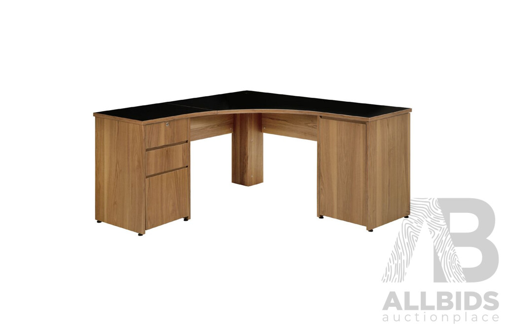 J.BURROWS Washington Corner Workstation and Two Metal Filing Cabinets