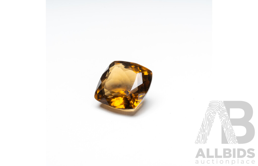 8.76ct Cushion Cut Natural Dark Yellow Citrine
