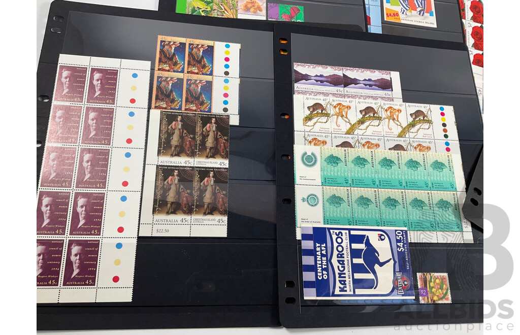 Collection of Australian Stamps, Mostly Mint Including Strips, Blocks, Gutters, Selvage, Packs, First Day Covers