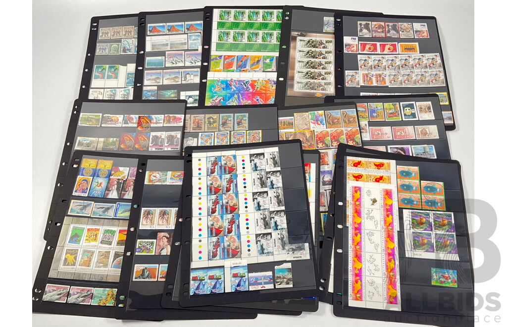 Collection of Australian Mint and Cancelled Stamps and Blocks Including Predecimal, Sets, Rock Posters, QE2, Federation Booklet, Olympics, Rain Forest, Christmas Island, Antarctic Territory
