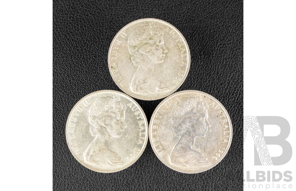 Three Australian 1966 Round Silver Fifty Cent Coins .800