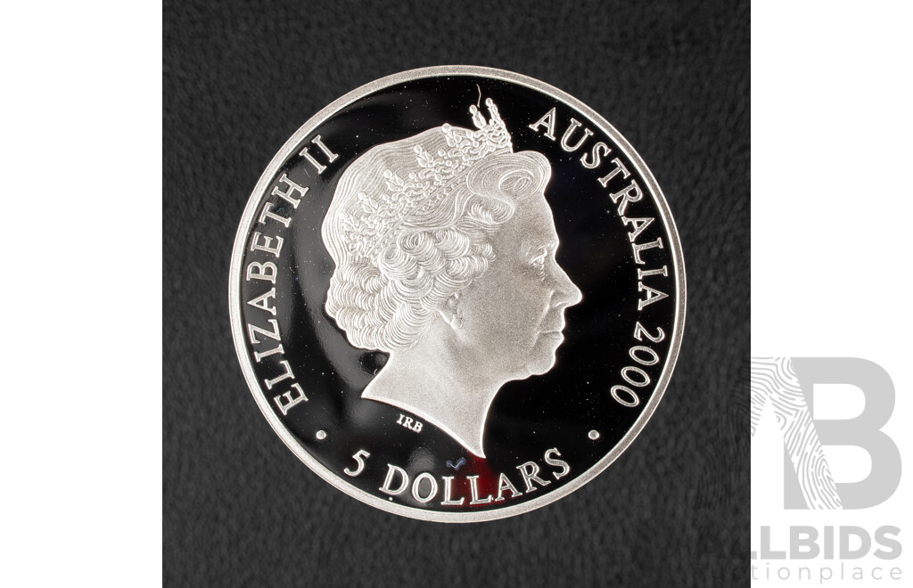 Australian RAM/Perth Mint 2000 Silver Five Dollar Coin, Sydney Olympics, Echidna and Tea Tree .999