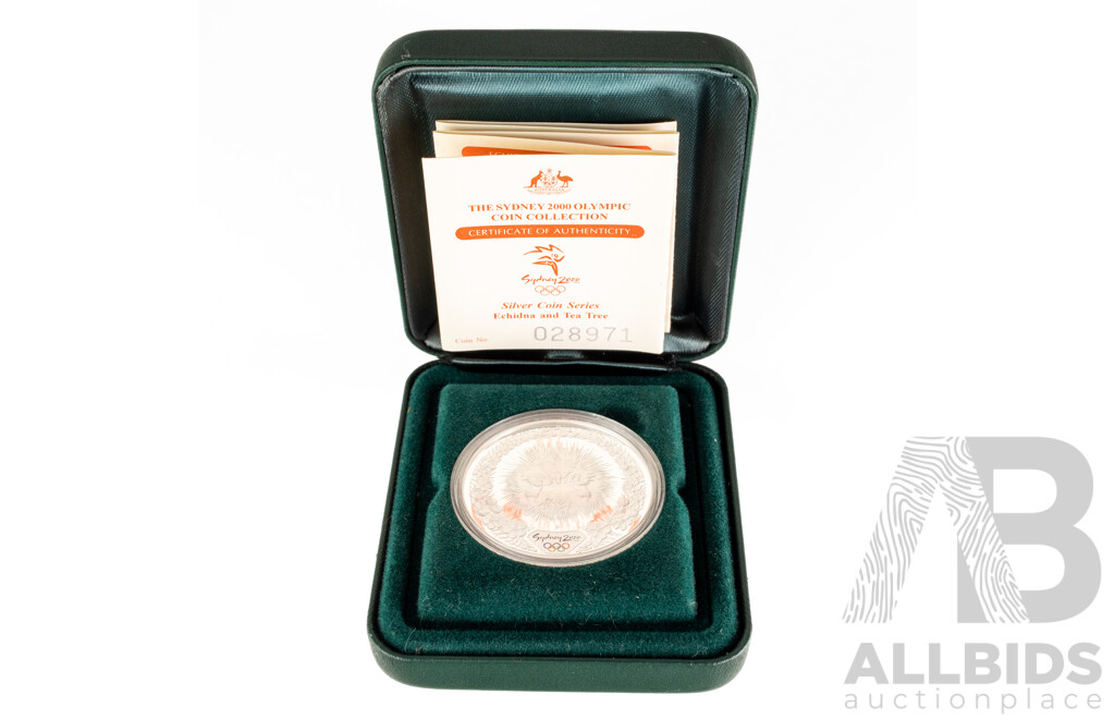 Australian RAM/Perth Mint 2000 Silver Five Dollar Coin, Sydney Olympics, Echidna and Tea Tree .999