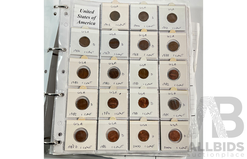 Album of American Coins Including One Cents, Five Cents, Dimes, Quarters, Half Dollars, One Dollars, Various Mints Including Commemorative Quarters, Examples Spanning 1920 to 2011, Some International