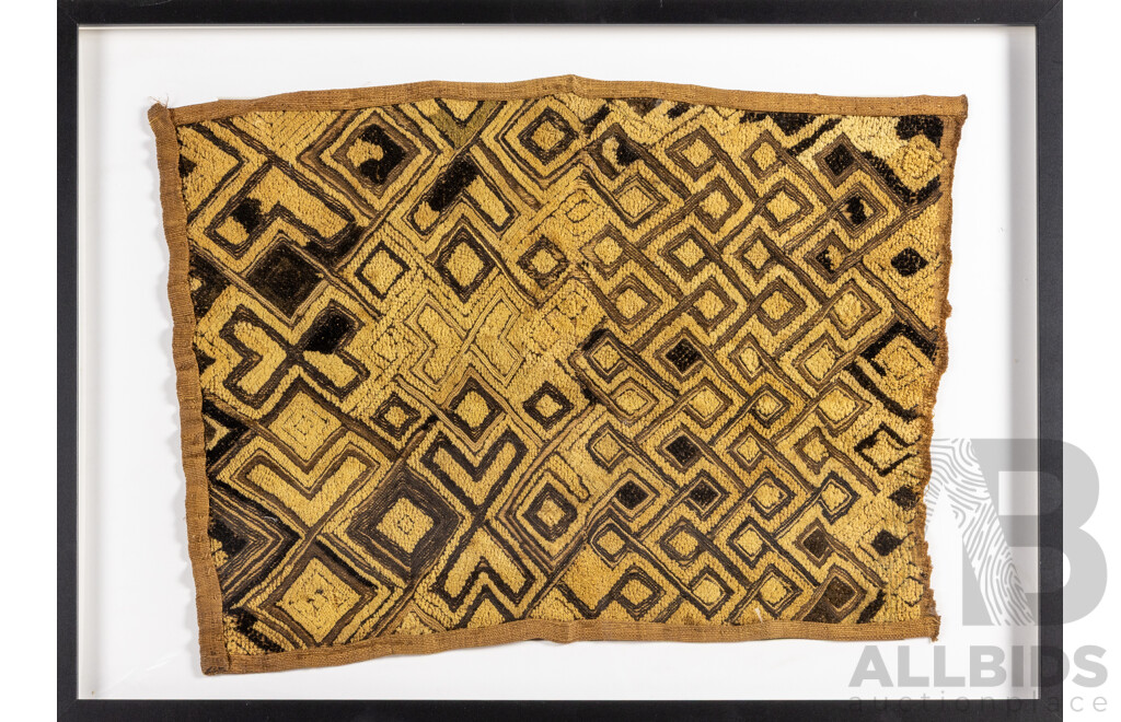 Vintage Framed African Kuba Cloth Textile, 52H x 72W cm (frame)