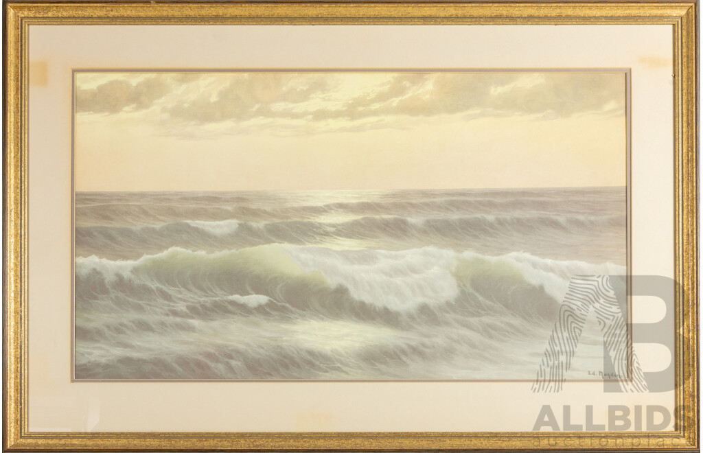 Eduard Mandon, (19/20th Centuries, French, 1885-1977), Endless Waves, Vintage Offset Lithograph, 64H x 98W cm (frame)