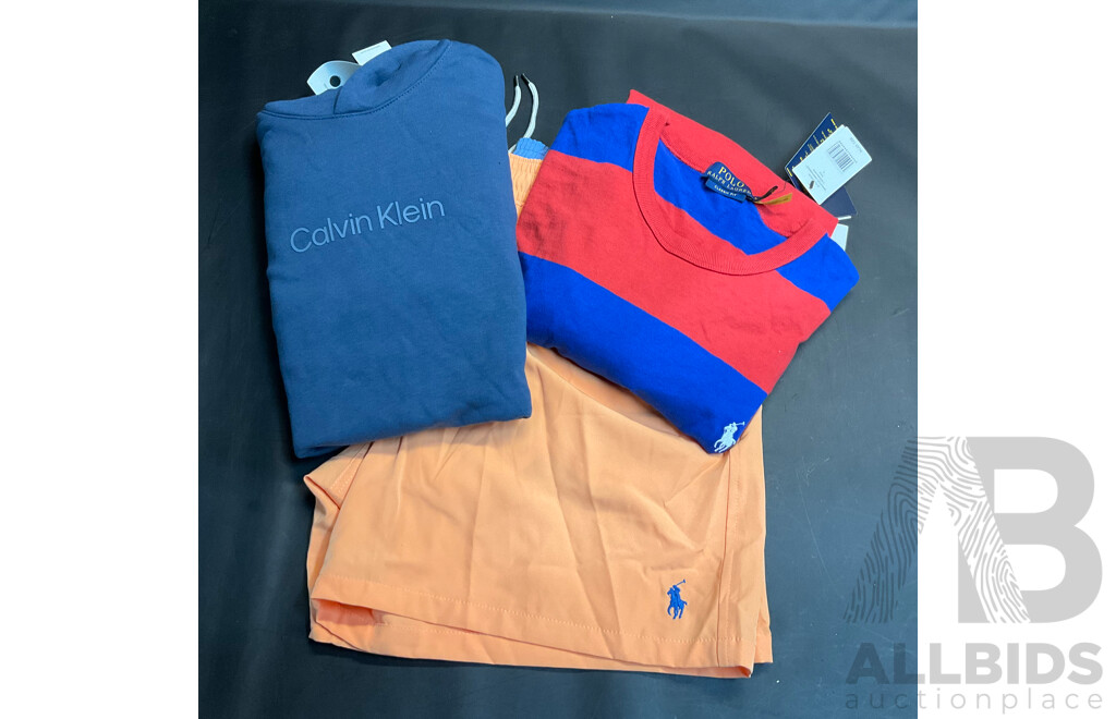 Calvin Klein Blue Hoodie & POLO Ralph Lauren T-Shirt & Shorts - Size L - Lot of 3