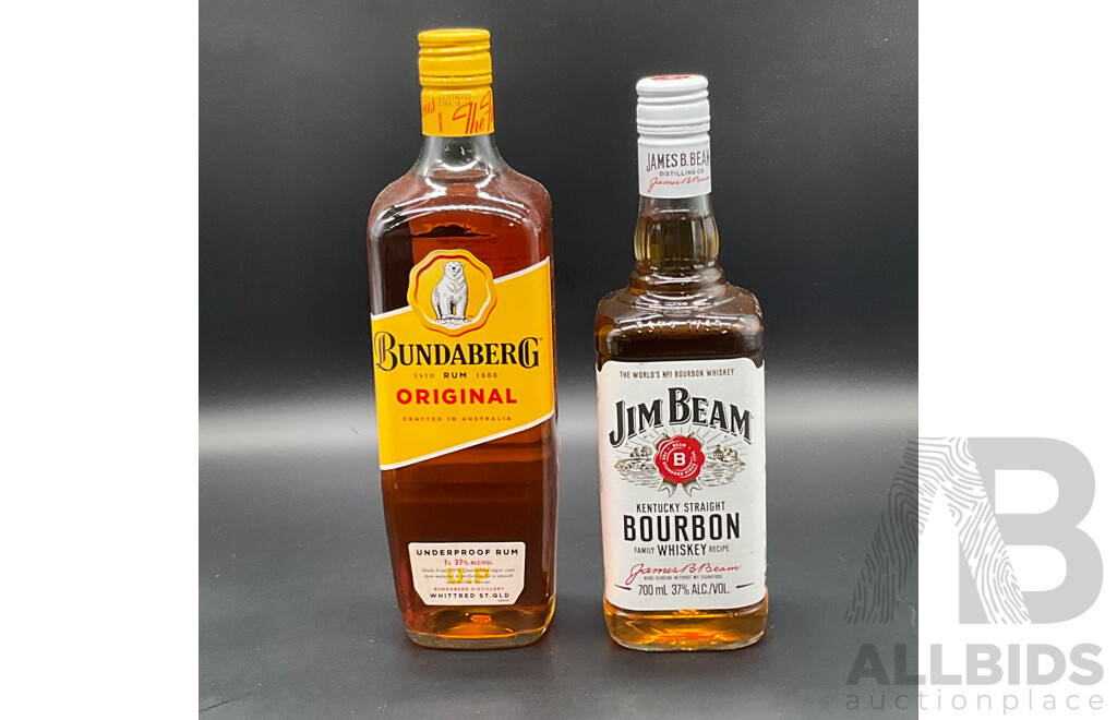 BUNBABERG Rum1000ml, JIM BEAM Whisky 700ml - Lot of 2