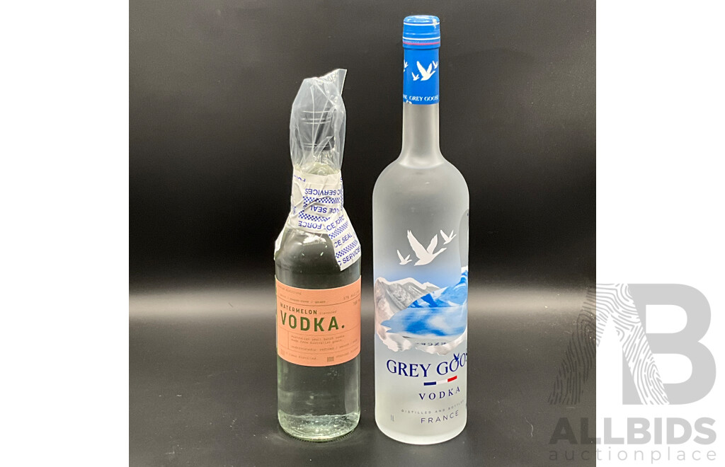 GREY GOOSE Vodka 1000ml, Watermelon Vodka 700ml - Lot of 2