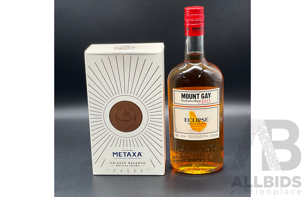METAXA 700ml, MOUNT GAY Rum 700ml - Lot of 2