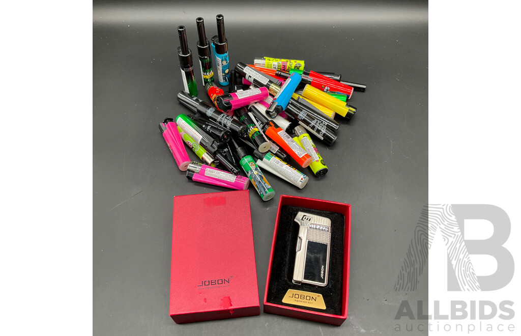 Assorted Lighters, Including JOBON Multi-tool Lighter - Lot of 35