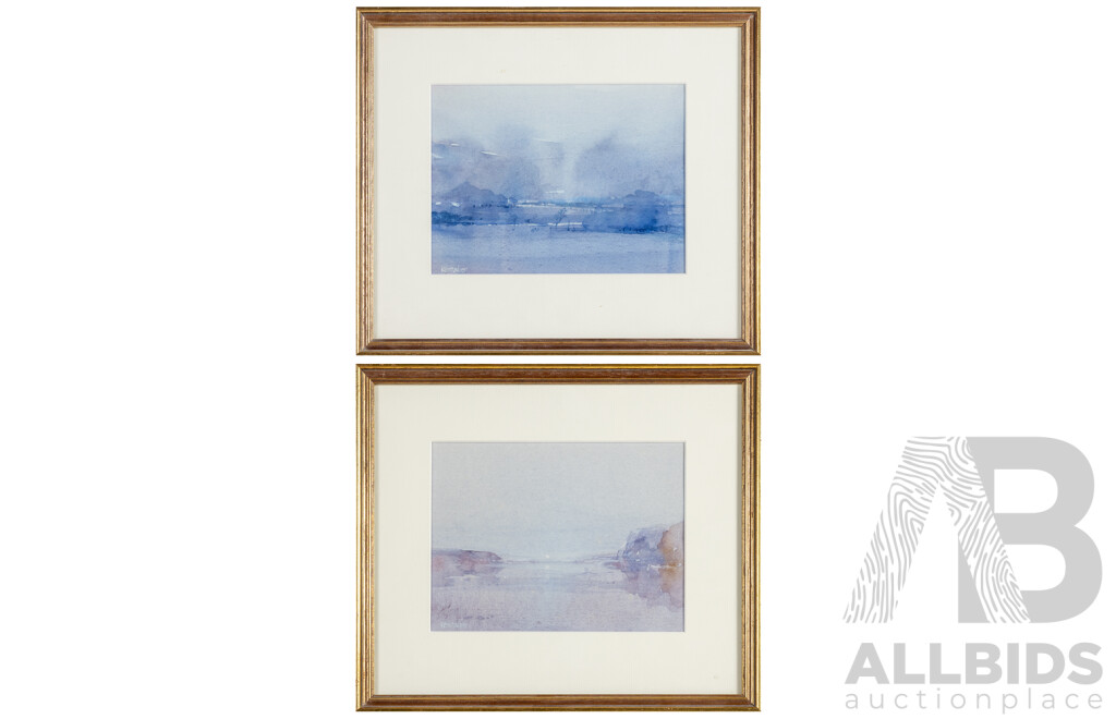 Ken Taber (20th Century, Australian, 1942-), Morning Rain & Early Light, Lovely Pair of Original Watercolours, 29H x 34W cm (frames) (2)