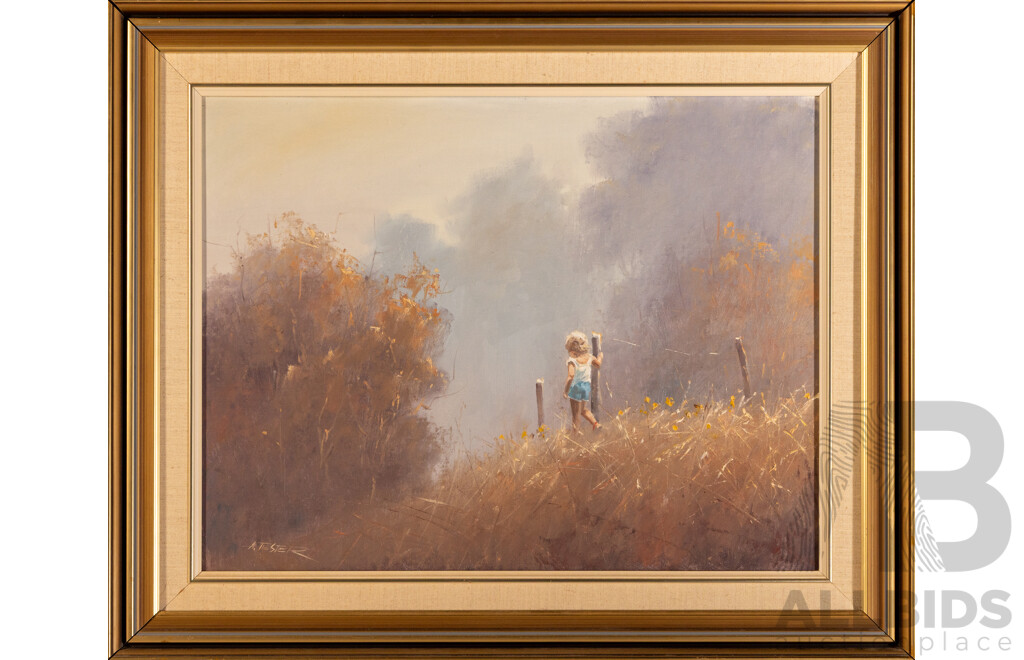 Alan Tester, (20th Century, Australian), Morning Stroll, Original Vintage Oil on Canvas, 62H x 76W cm (frame)