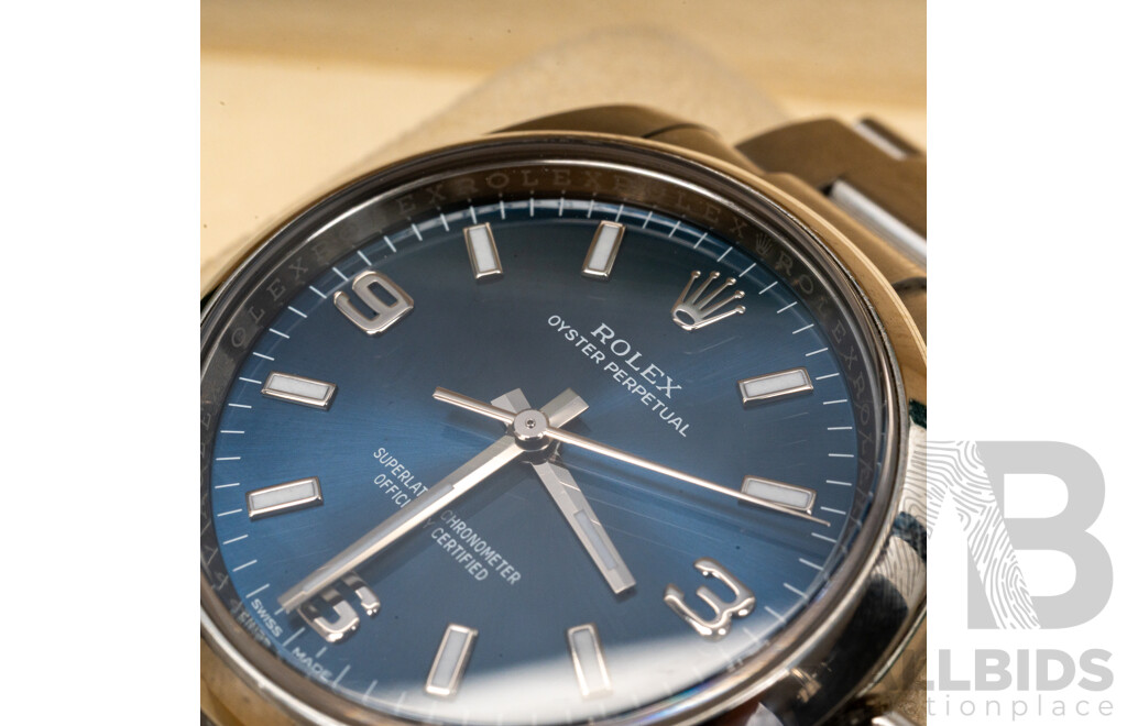 Rolex Oyster Perpetual 34 Blue Face Superlative Chronometer Automatic & Hand Wind Movement, Model - 114200