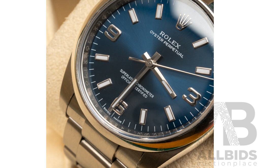 Rolex Oyster Perpetual 34 Blue Face Superlative Chronometer Automatic & Hand Wind Movement, Model - 114200