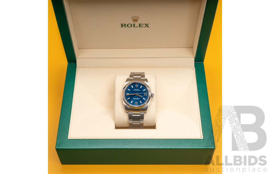 Rolex Oyster Perpetual 34 Blue Face Superlative Chronometer Automatic & Hand Wind Movement, Model - 114200