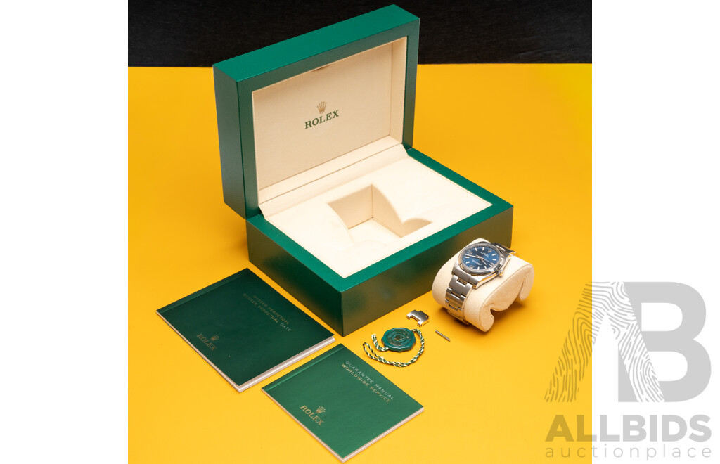 Rolex Oyster Perpetual 34 Blue Face Superlative Chronometer Automatic & Hand Wind Movement, Model - 114200