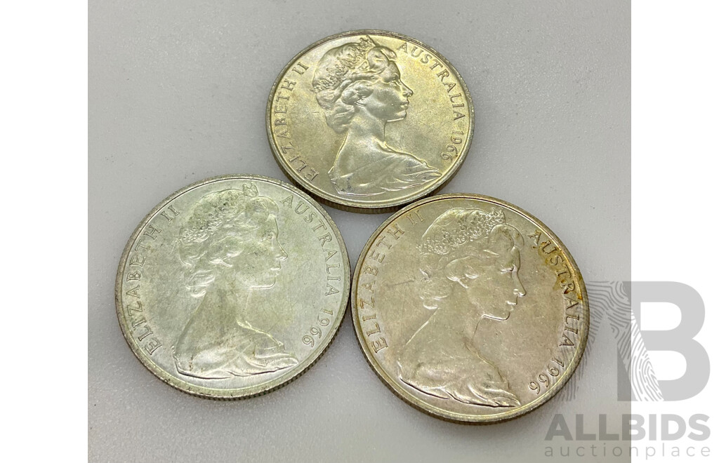 Three Australian 1966 Round Silver Fifty Cent Coins .800