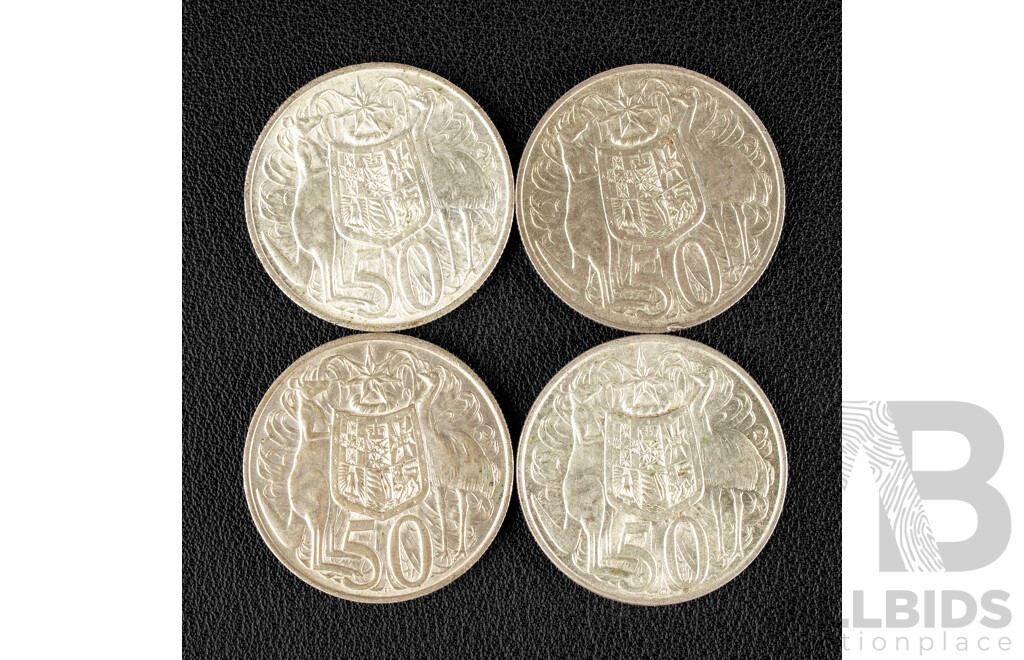 Four Australian 1966 Round Silver Fifty Cent Coins .800