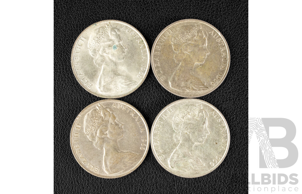Four Australian 1966 Round Silver Fifty Cent Coins .800