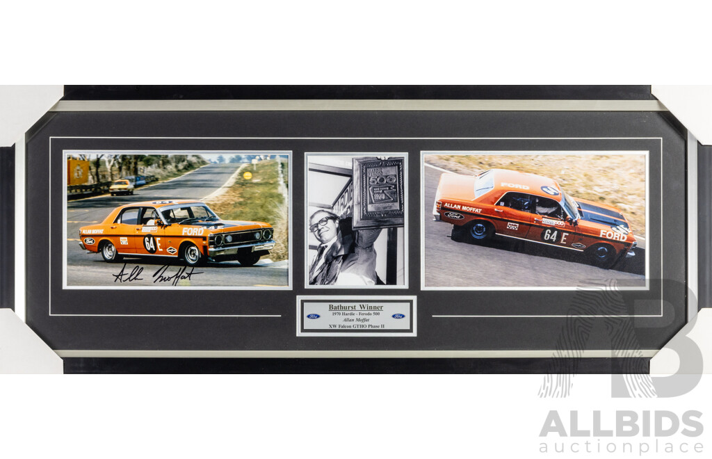 Framed Signed Photo Montage of Bathurst Winner Allan Moffit 1970