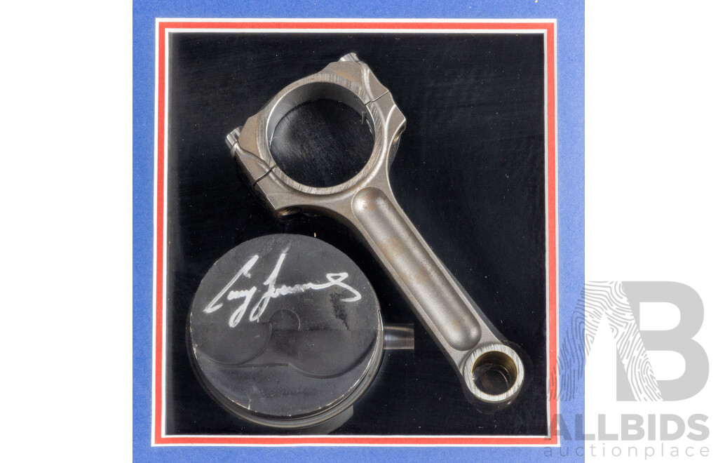 Framed Craig Lowndes 1999 Championship Winner Signed Race Piston, AUTOart 1:18 Model Car & Photo