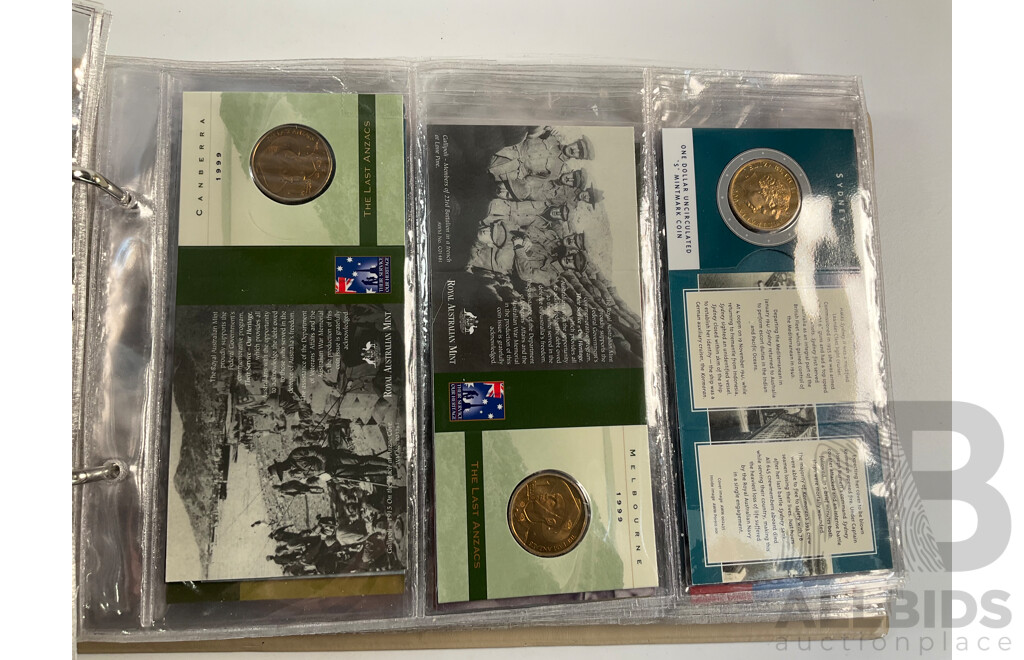 Fifty Six Australian Commemorative Carded One Dollar Coins, Many Sets and Mint Marked
