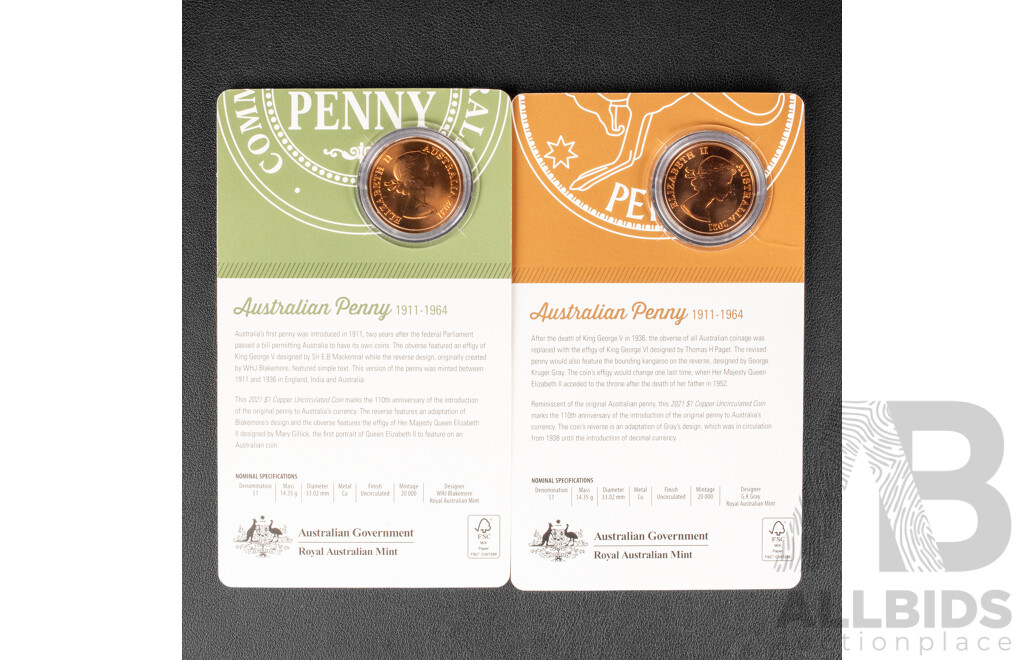Australian RAM 1911-1964 Two UNC coin penny set