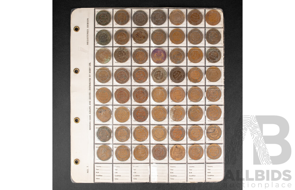 Fifty six Australian KGVI Half pennies.