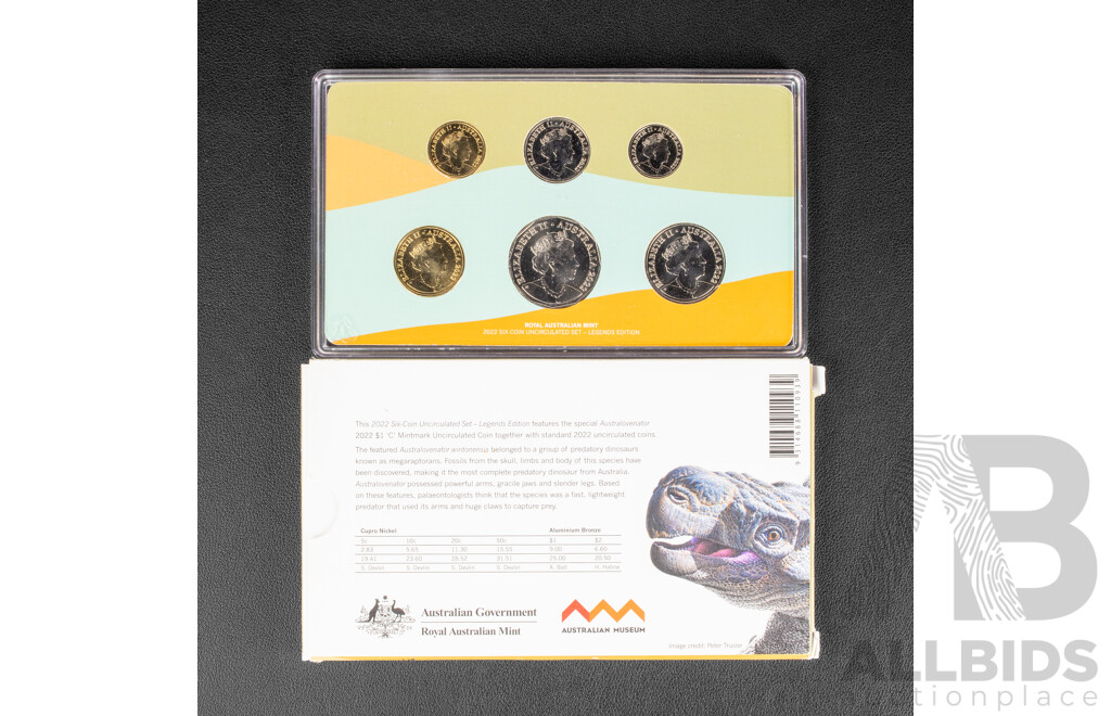 Australian RAM Dinosaurs Down Under. Six coin Legends set.