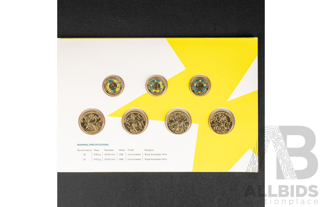 Five Australian RAM Coloured Two Dollar Coins, Seven 2022 Coins