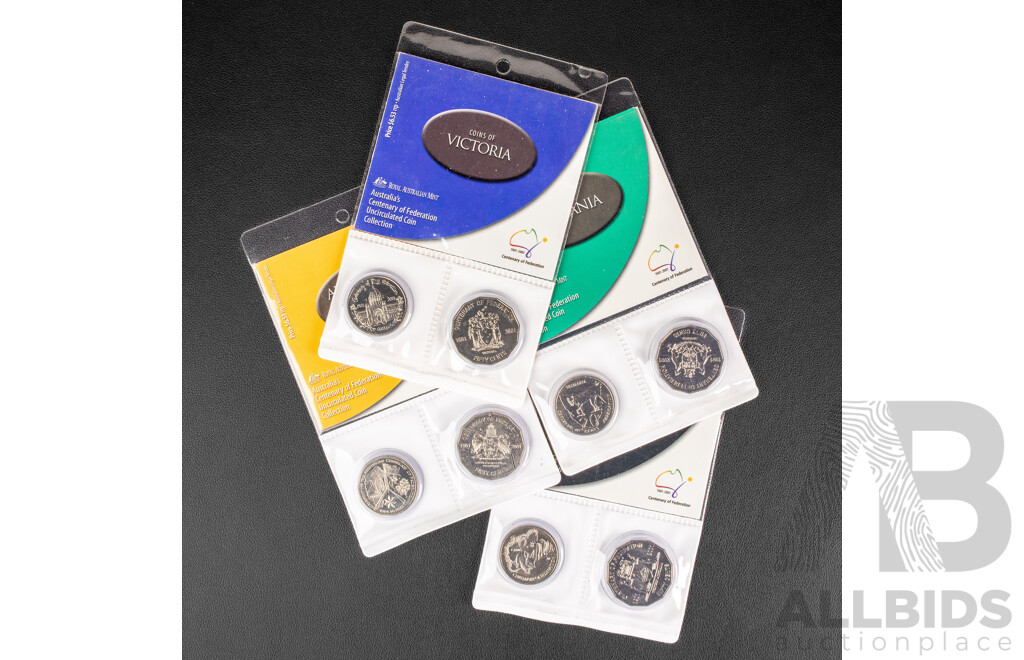Australian RAM Twenty and Fifty Cent Coins, Centenary of Federation ACT, VIC, WA, TAS
