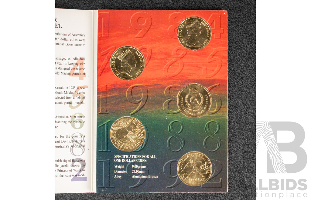 Australian RAM UNC One Dollar Coins 1984,1985,1986,1988,1992