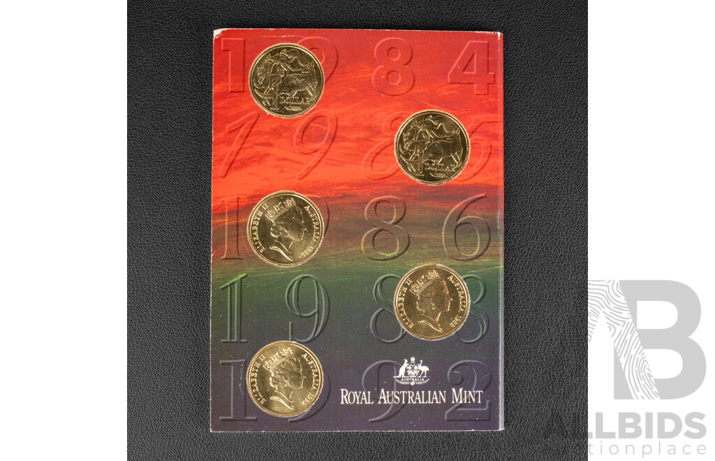Australian RAM UNC One Dollar Coins 1984,1985,1986,1988,1992