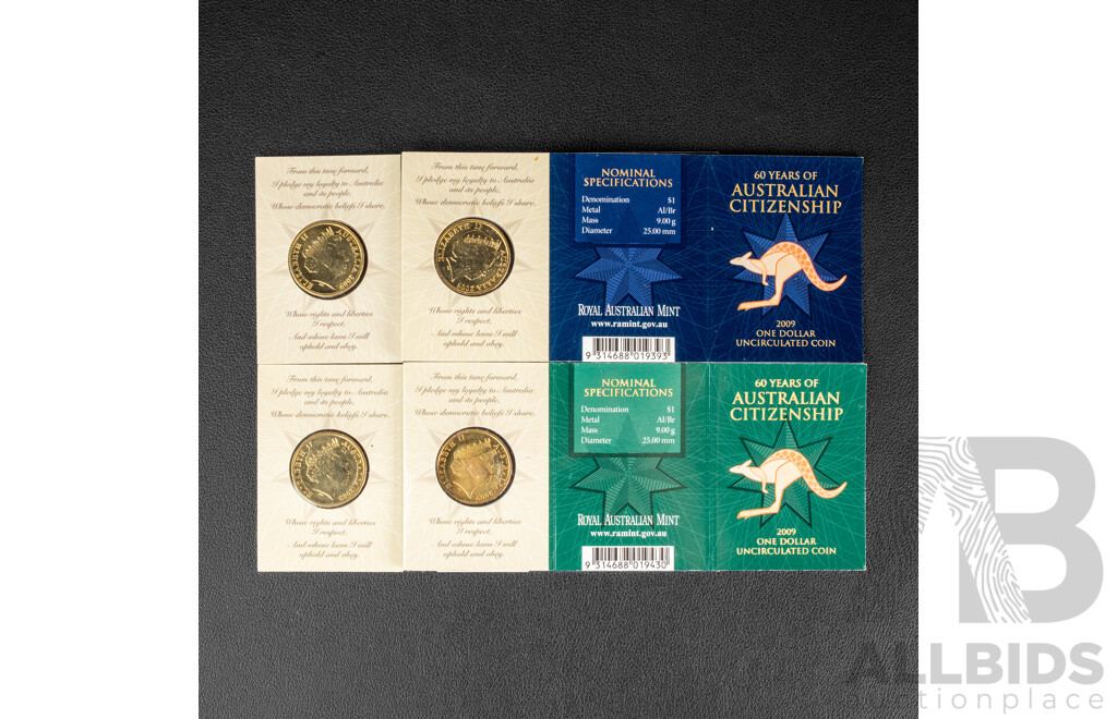 Australian RAM 2009 Set of four One Dollar Coins, Mint Marked, Australian Citizenship.