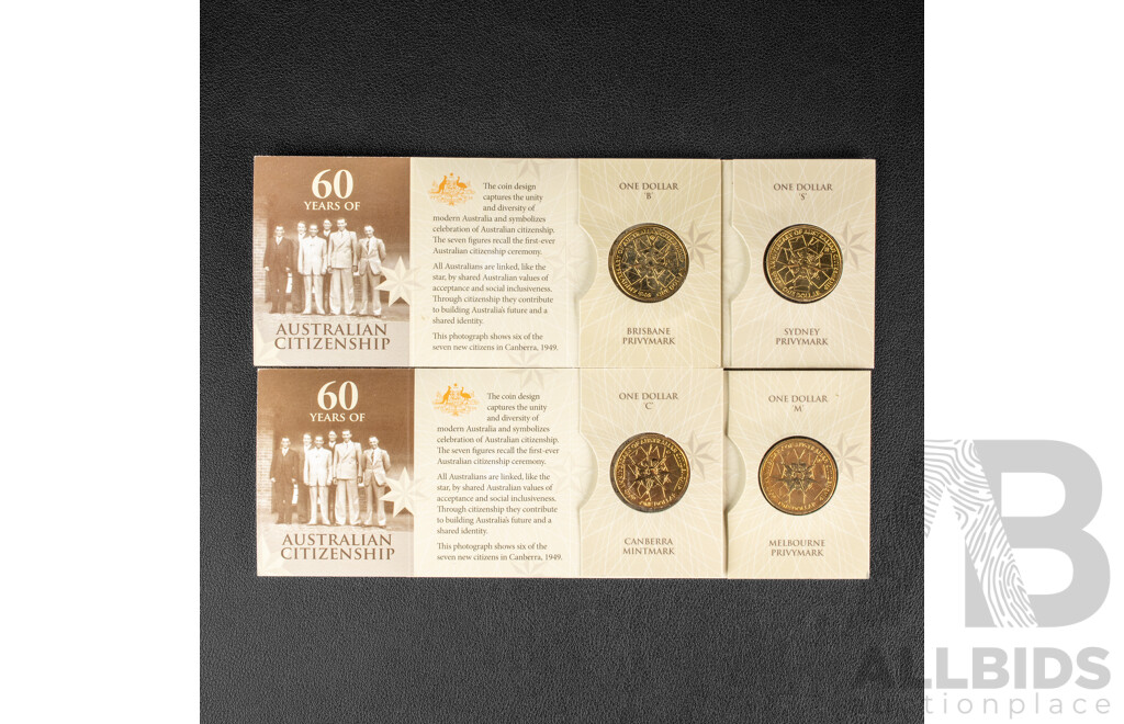 Australian RAM 2009 Set of four One Dollar Coins, Mint Marked, Australian Citizenship.