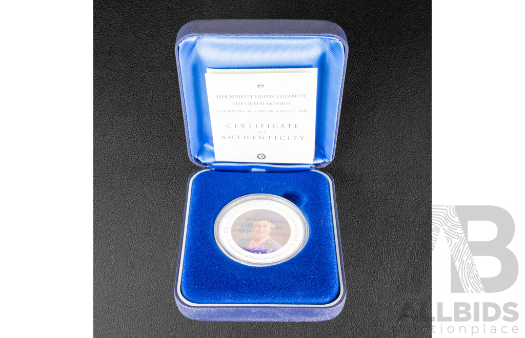 Australian Perth Mint 2000 Silver Proof One Dollar Coin, Queen Mother .999
