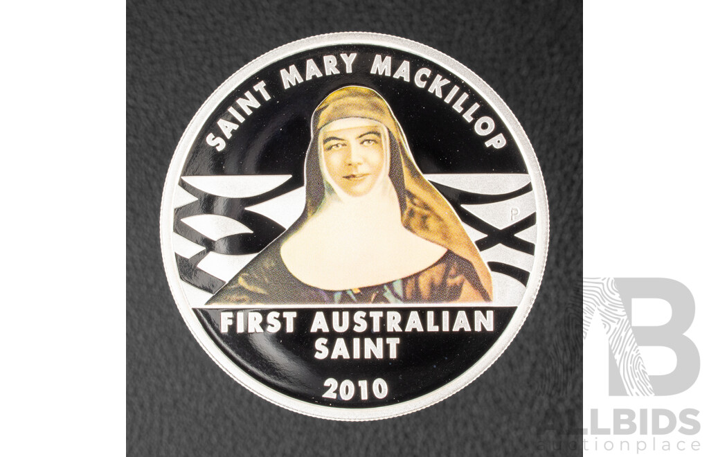 Australian Perth Mint 2010 Silver Proof Coloured One Dollar Coin, Troy ounce, Mary MacKillop .999