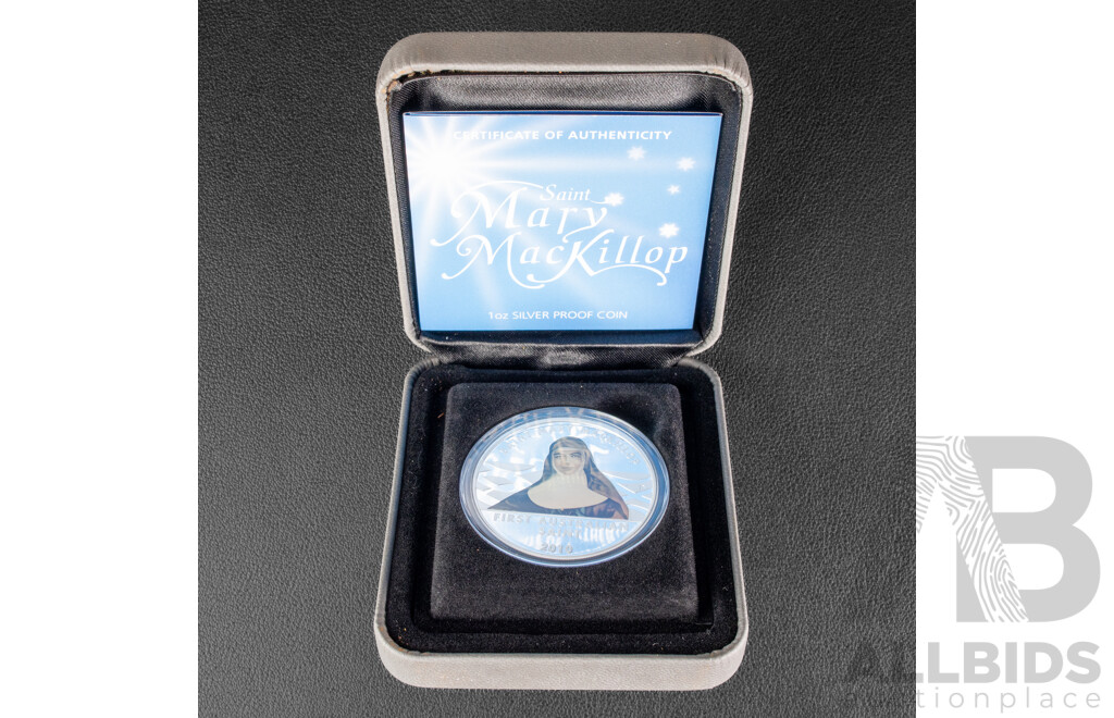 Australian Perth Mint 2010 Silver Proof Coloured One Dollar Coin, Troy ounce, Mary MacKillop .999