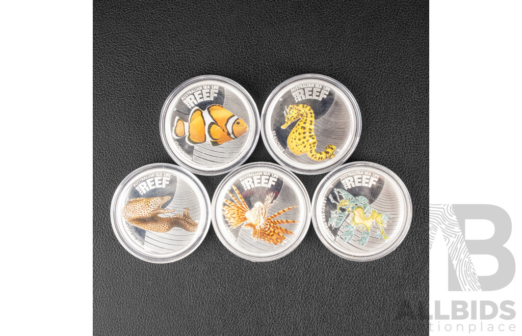 Five Australian Perth Mint 2009 Proof Silver Coins, Sea Life